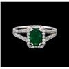 Image 2 : 0.93 ctw Emerald and Diamond Ring - 14KT White Gold