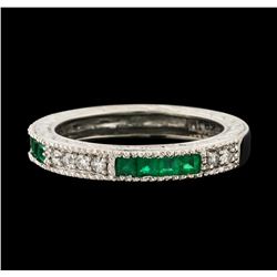 0.60 ctw Emerald and Diamond Ring - 14KT White Gold