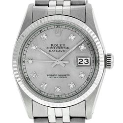 Rolex Mens 36mm Stainless Steel Silver Diamond Datejust Wristwatch