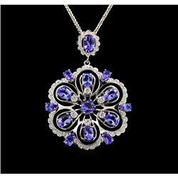 14KT White Gold 8.42 ctw Tanzanite and Diamond Pendant With Chain