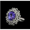 Image 1 : 5.76 ctw Tanzanite and Diamond Ring - 14KT White Gold