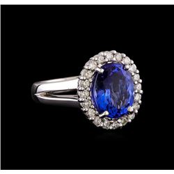 3.98 ctw Tanzanite and Diamond Ring - 14KT White Gold