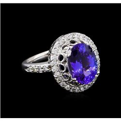 3.67 ctw Tanzanite and Diamond Ring - 14KT White Gold