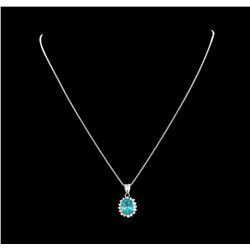 3.20 ctw Apatite and Diamond Pendant With Chain - 14KT White Gold