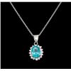 Image 2 : 3.20 ctw Apatite and Diamond Pendant With Chain - 14KT White Gold