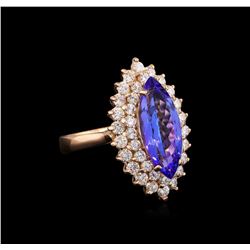 3.40 ctw Tanzanite and Diamond Ring - 14KT Rose Gold