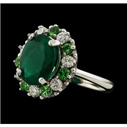 3.12 ctw Emerald, Tsavorite and Diamond Ring - 14KT White Gold