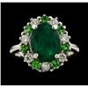 Image 3 : 3.12 ctw Emerald, Tsavorite and Diamond Ring - 14KT White Gold