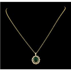 4.30 ctw Emerald and Diamond Pendant With Chain - 14KT Yellow Gold