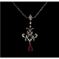 0.94 ctw Ruby and Diamond Necklace - 18KT Rose Gold