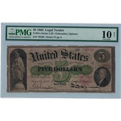 1862 PMG VG 10NET $5 Legal Tender Bank Note