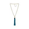 Image 1 : Leather Tassel Square Pendant Chain Necklace - Gold Plated