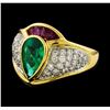 Image 1 : 1.32 ctw Emerald and Diamond Ring - 18KT Yellow Gold