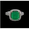 Image 2 : 14KT Two-Tone Gold 3.85 ctw Emerald and Diamond Ring