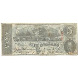 1863 $5 The Confederate States of America Note T-60 CC