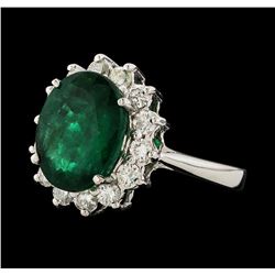 3.81 ctw Emerald and Diamond Ring - 14KT White Gold