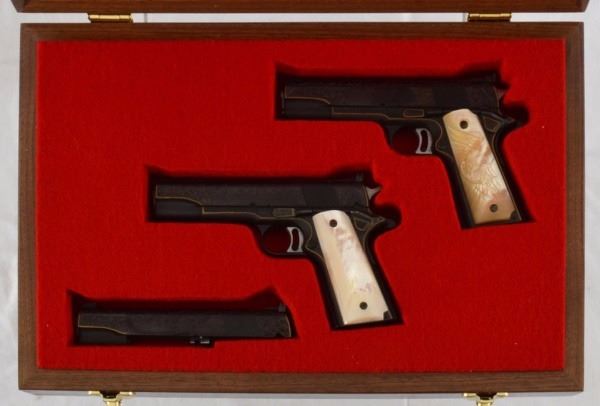 Gold Inlay Master Engraved Colt 1911 Matched Pair