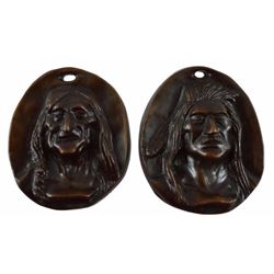 Charles M Russell Pair of Bronze Indian Plaques