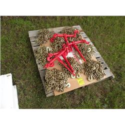 Qty 8  3/8x20' G80 chains & qty 4  3/8 ratchet tiedowns-New
