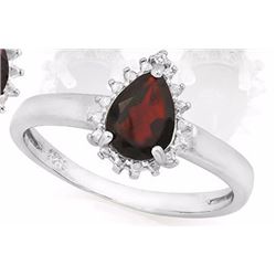RING -  .8CT PEAR FACETED PERSIAN RED GARNET IN 925 STERLING SILVER SETTING - RETAIL ESTIMATE $300