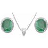 Image 2 : EARRINGS - 4 2/3 CTW OVAL FACETED EMERALD & 2 GENUINE DIAMONDS IN PLATINUM OVER 0.925 STERLING SILVE