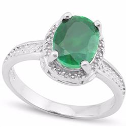 RING - 2 1/3CT OVAL FACETED EMERALD & GENUINE DIAMONDS IN PLATINUM OVER 0.925 STERLING SILVER SETTIN