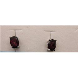 EARRINGS - 3 CTW OVAL FACETED GARNET IN STERLING SILVER SETTING - POST & BUTTERFLY BACKING - RETAIL 