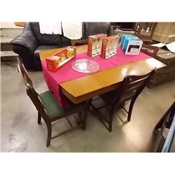 WALNUT TABLE & 4 DINING CHAIRS - 36" X 50" TABLE TOP - VINTAGE