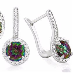 EARRINGS - 2 CTW ROUND FACETED MYSTIC TOPAZ & 2 DIAMONDS IN 925 STERLING SILVER SETTING - RETAIL EST