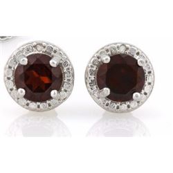 EARRINGS - 2 CTW GARNETS & 2 GENUINE DIAMONDS IN 925 STERLING SILVER - RETAIL ESTIMATE $500