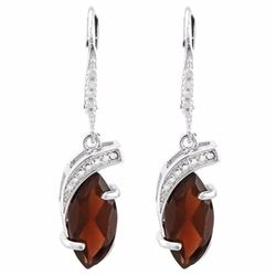 EARRINGS - 3.51 CTW MARQUIS FACETED GARNET & 2 GENUINE DIAMONDS IN 925 STERLING SILVER SETTING - RET