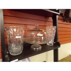 GLASS VASES - 2 TTL & CAKE PLATE = 3 PC TTL