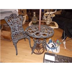 WROUGHT IRON PATIO BISTRO TABLE & 1 CHAIR