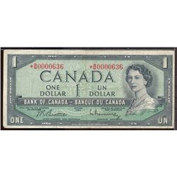 1954 $1 Bc-37bA-i #*B/M0000636, low serial number, in average grade.