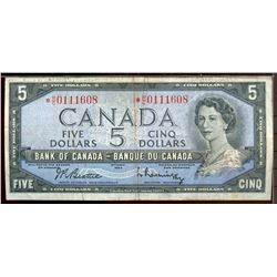 1954 $5 Bc-39bA #*R/C0111608, in average grade.