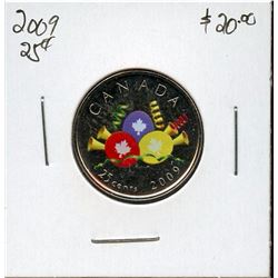 2009 25¢, Balloons & Streamers commemorative coin from RCM birthday card, uncirculated.