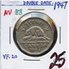 Image 1 : 1947 5¢ double date, VF for grade.