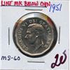 Image 1 : 1951 5¢ lint MK below chin, uncirculated.