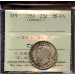 1938 25¢, ICCS MS-64.
