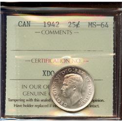 1942 25¢, ICCS MS-64.