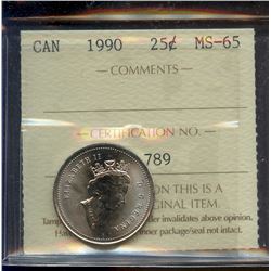 1990 25¢, ICCS MS-65.