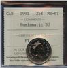 Image 1 : 1991 25¢, ICCS MS-67 Numismatic BU.