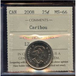 2008 Caribou 25¢, ICCS MS-66.