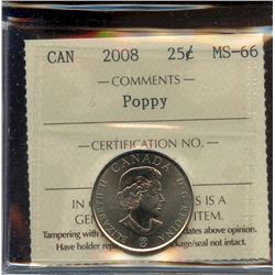 2008 Poppy 25¢, ICCS MS-66.