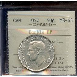 1952 50¢ Double HP, ICCS MS-63.