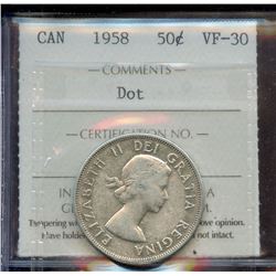 1958 Dot 50¢, ICCS VF-30.