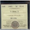Image 1 : 1885 5¢ 5 Over 5, ICCS VG-8.