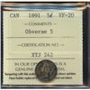 Image 1 : 1891 5¢ Obv 5, ICCS VF-20.