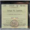 Image 1 : 1902H 5¢ Large H, ICCS MS-64 Ex Landon collection.