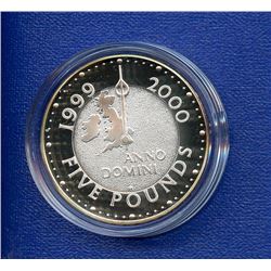 United Kingdom; 1999 5£ millenium commemorative coin, 0,8410oz of silver, KM10669, uncirculated.